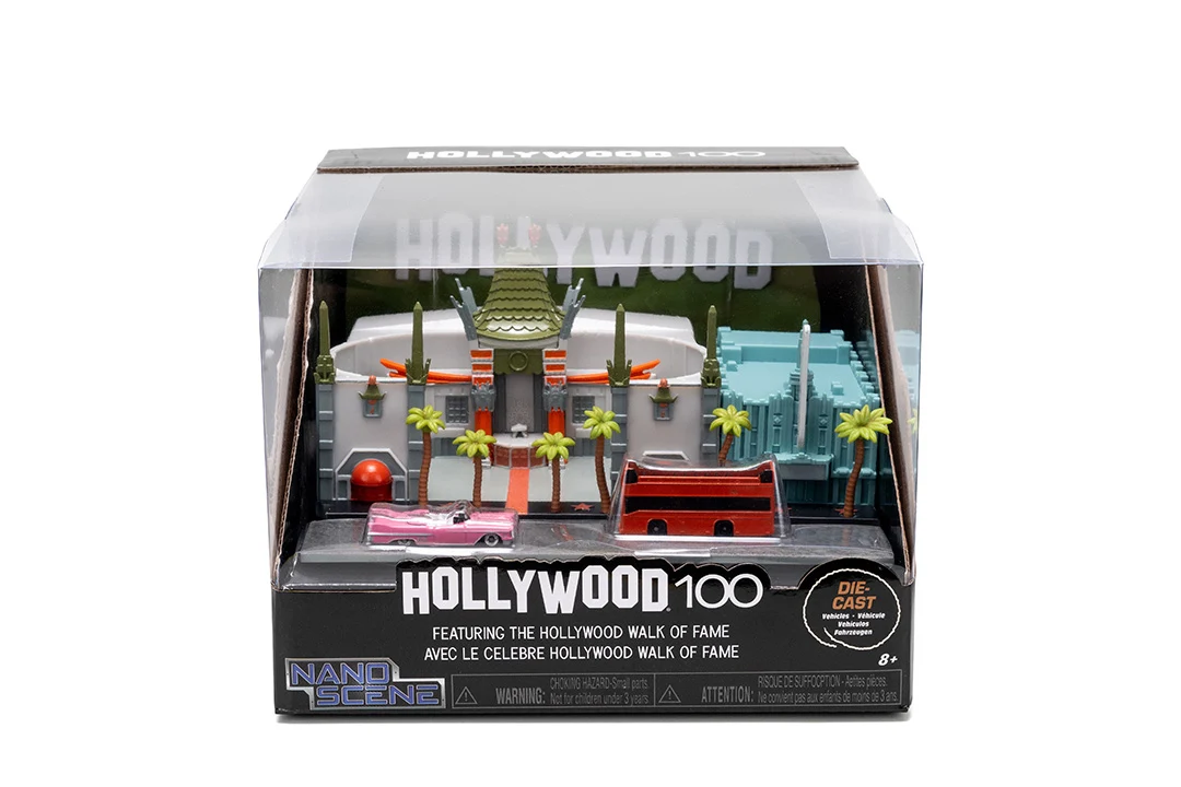 Hollywood 100 Featuring the Hollywood Walk of Fame Nano Scene w/ 1.65" 1958 Cadillac Series 62 and Tour Bus Die-Cast Vehicles - Image 2